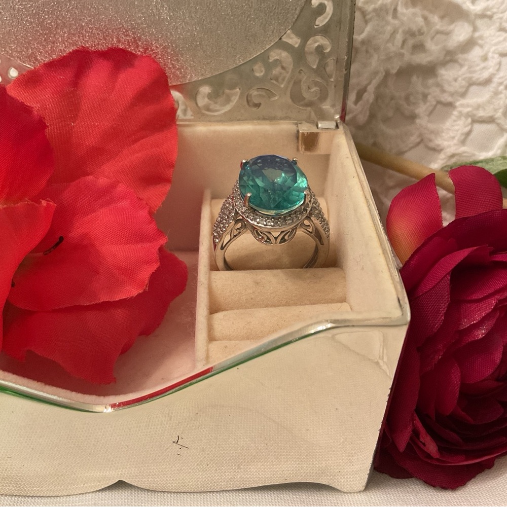 NEW WITHOUT TAGS 925 STERLING SILVER JTV BLUE TOPAZ RING SIZE 8.5